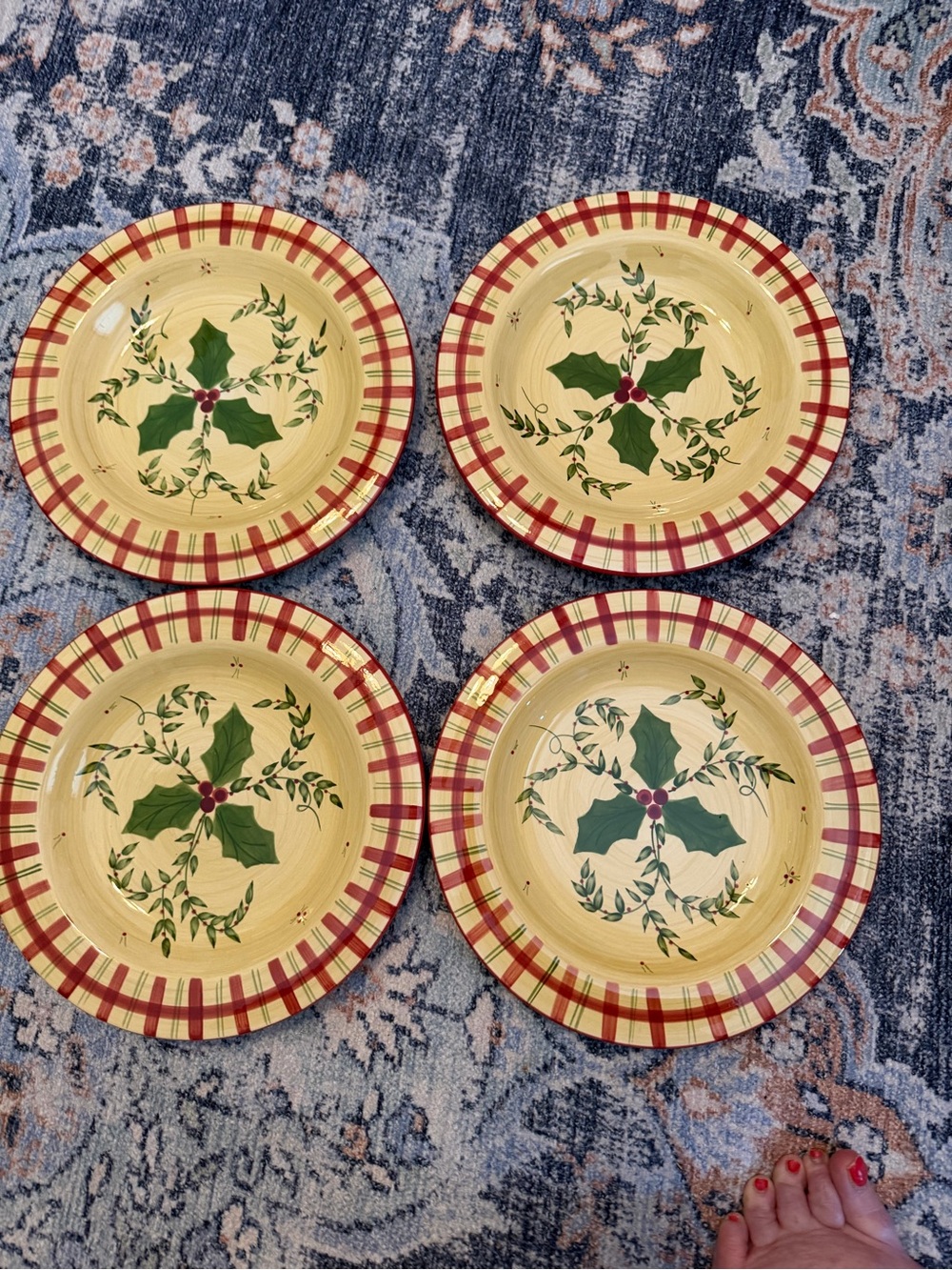 Holiday Holly Plaid Ceramic Dinner Plates - Set of 4